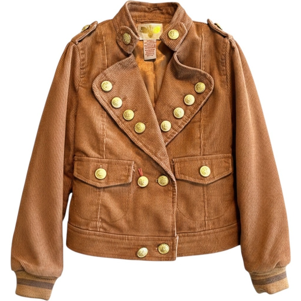 YES Premium Denim Kids Corduroy Military Jacket Brown Gold Button NWT XS 4/5
